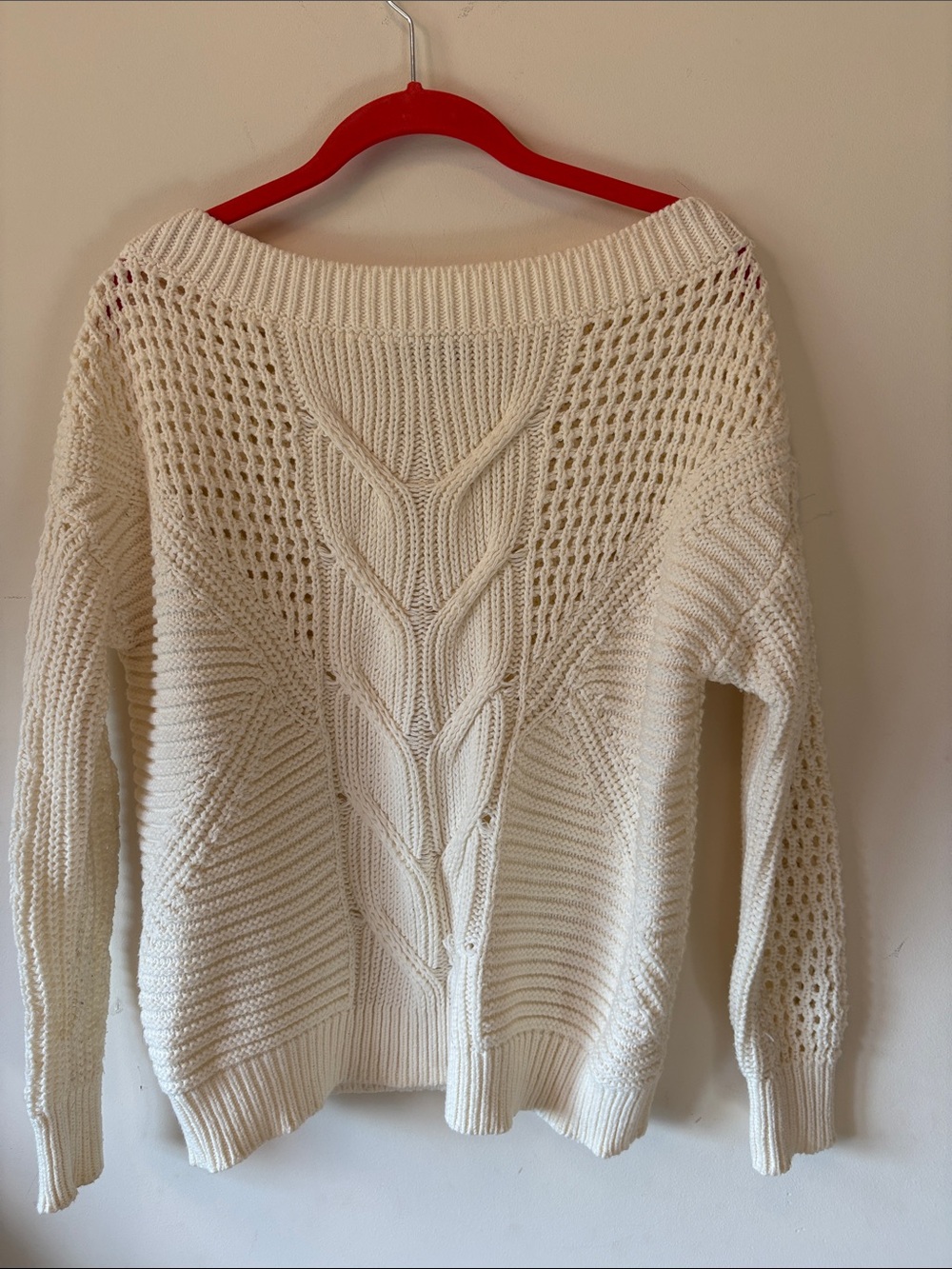 Express Off-the-Shoulder Cream Cable Knit Sweater
